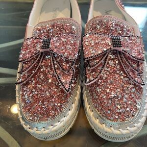 Pink Glitter Bow Slip-On Shoes